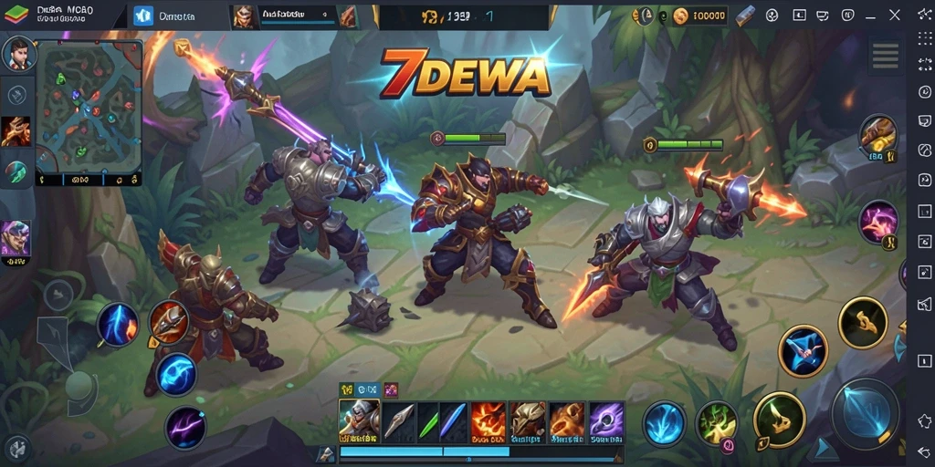 Gameplay seru dalam pertempuran MOBA 7DEWA yang intens.