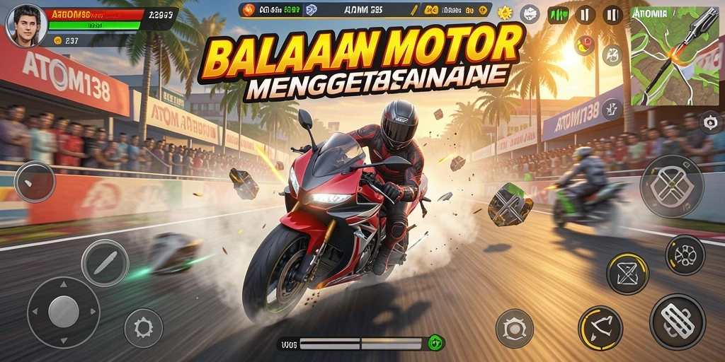 Tampilan gameplay balapan motor yang intens di ATOM138.