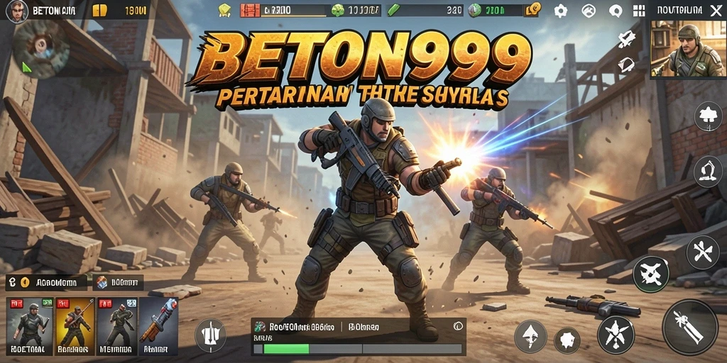 Screenshot gameplay BETON999 menampilkan adu tembak seru di arena Battle Royale.