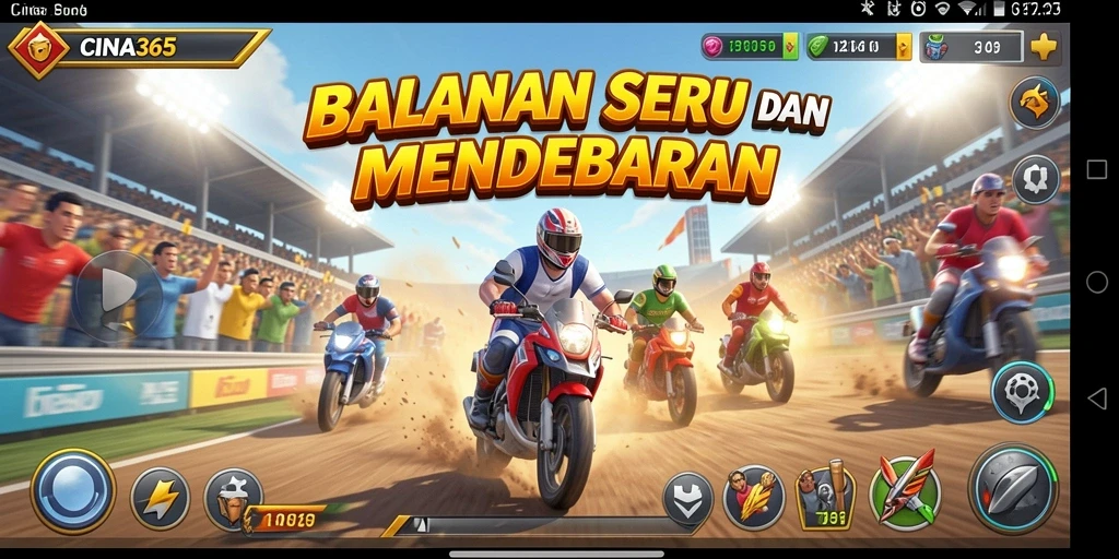 Screenshot CINA365 menampilkan aksi balapan yang mendebarkan.