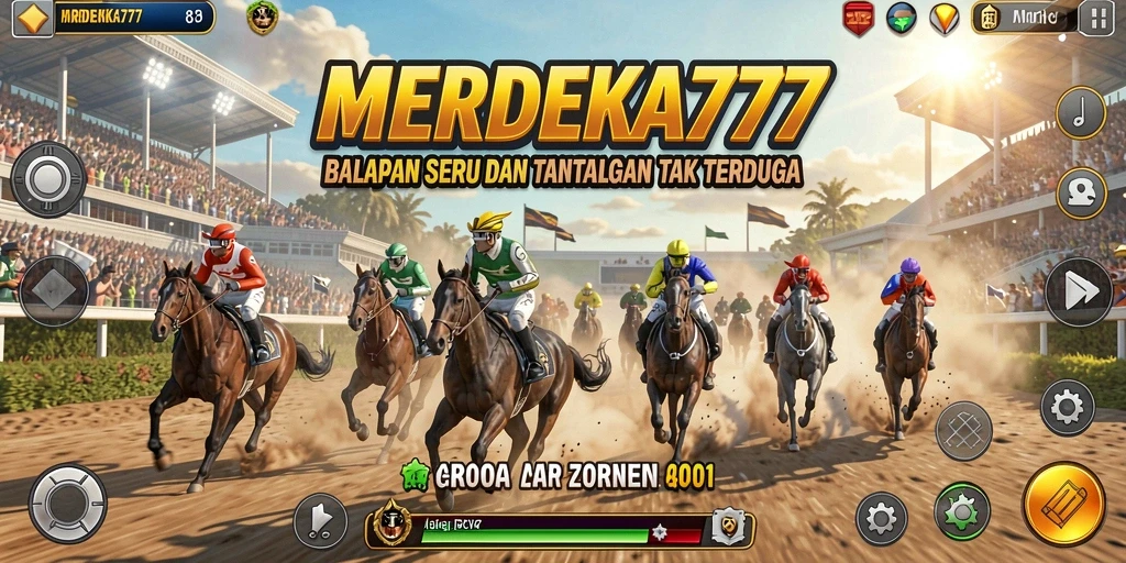 Screenshot gameplay MERDEKA777 menampilkan aksi balapan yang mendebarkan.