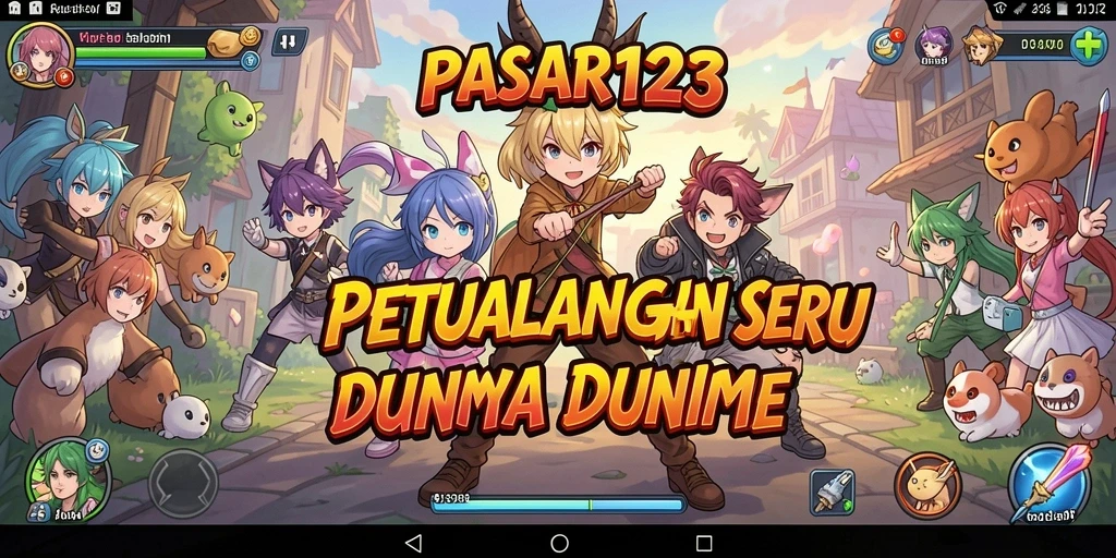 Tampilan screenshot utama PASAR123 menampilkan karakter anime yang beraksi.