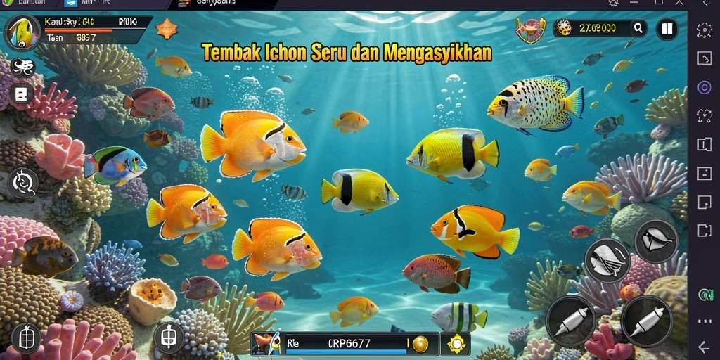 Screenshot gameplay RP6677 menunjukkan keseruan menembak ikan.