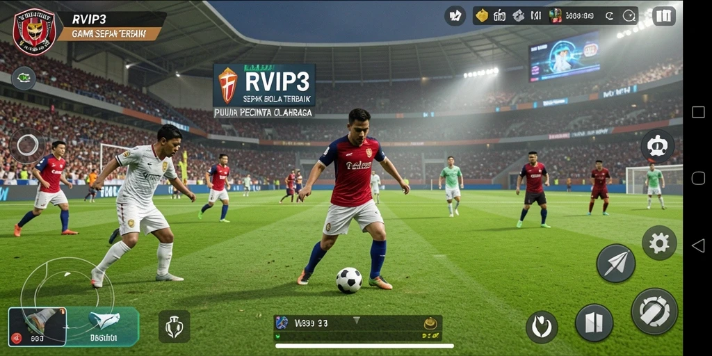 Tampilan gameplay sepak bola menegangkan dan seru.