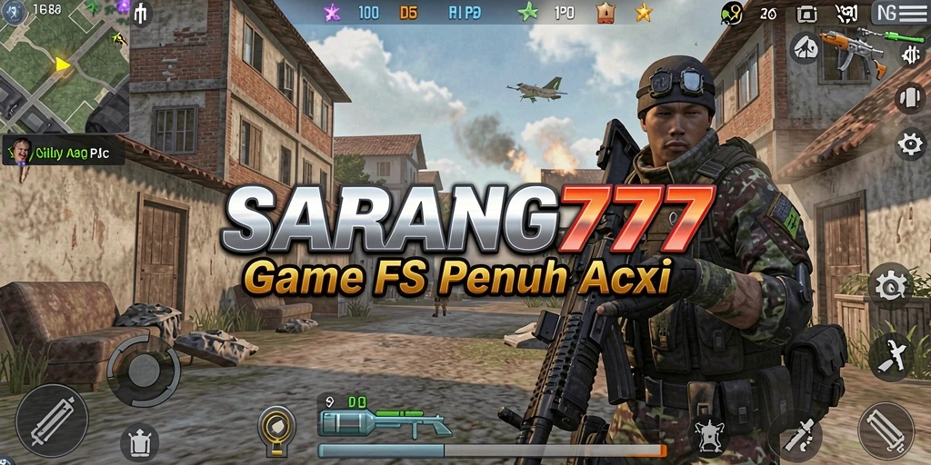 Screenshot utama SARANG777 menampilkan aksi menegangkan dalam pertempuran FPS.