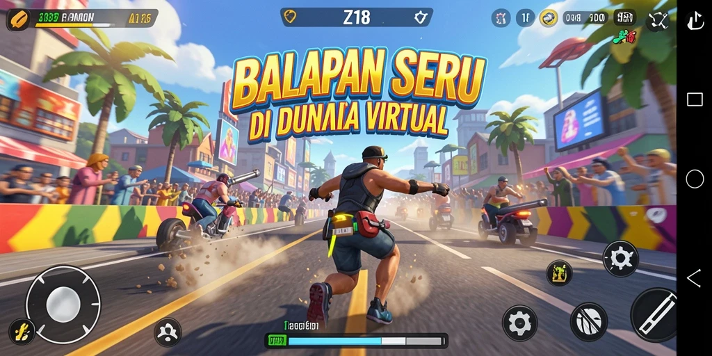 Screenshot gameplay Z18 dengan mobil balap yang melaju kencang.